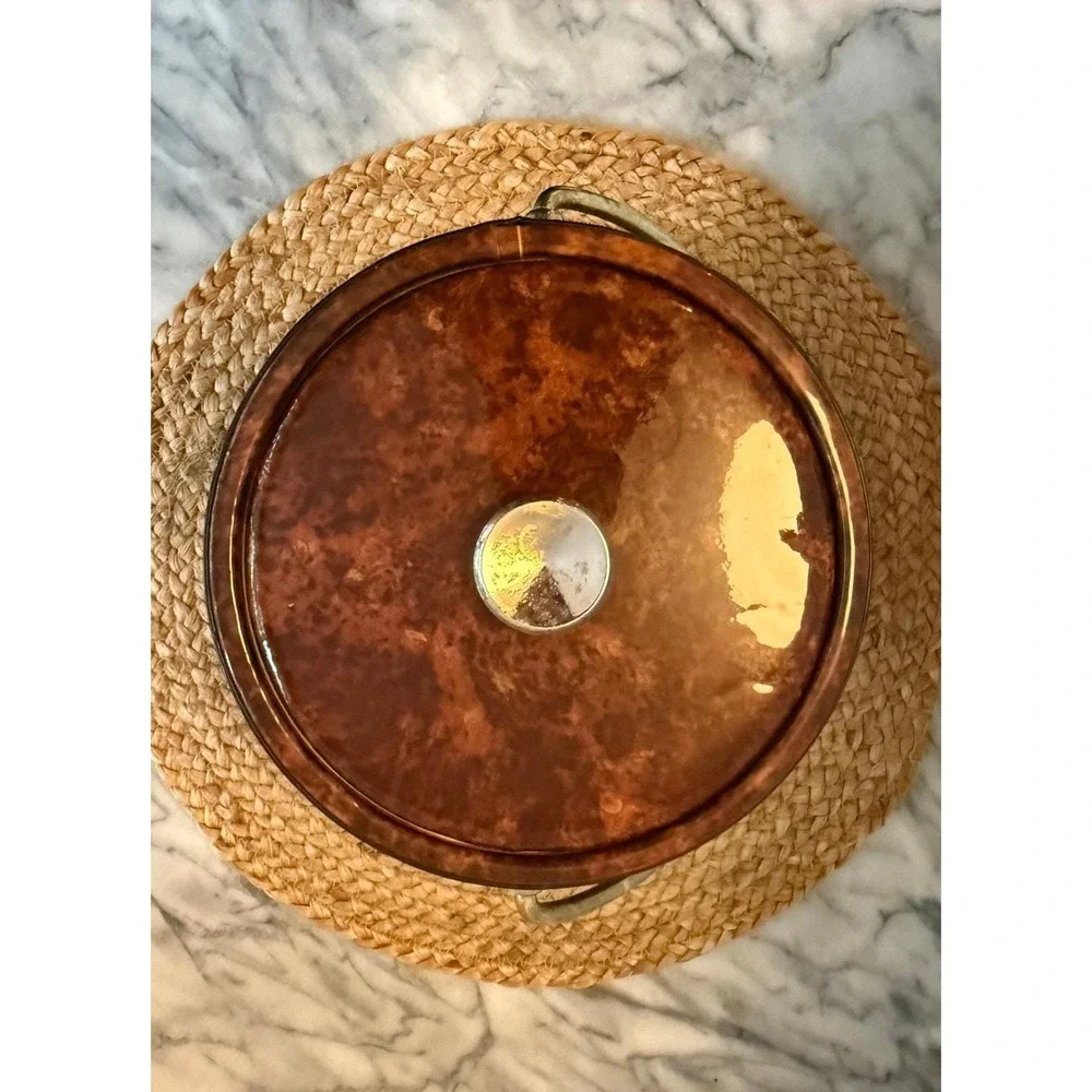 Vintage MCM faux tortoise vinyl ice bucket with‎ gold trim